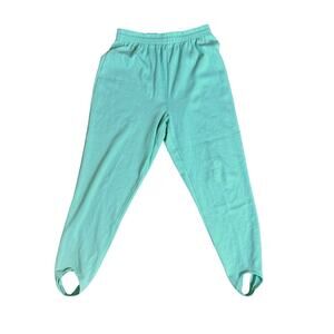 Blair‎ VTG mint green knit elastic waist stirrup strap tapered leg pants MEDIUM